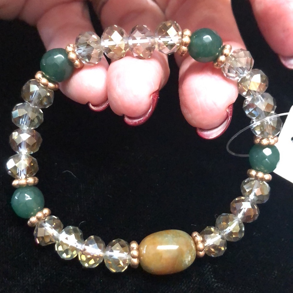 Turquoise & Green Crystal Beads and A Shade of Brown With gold accents